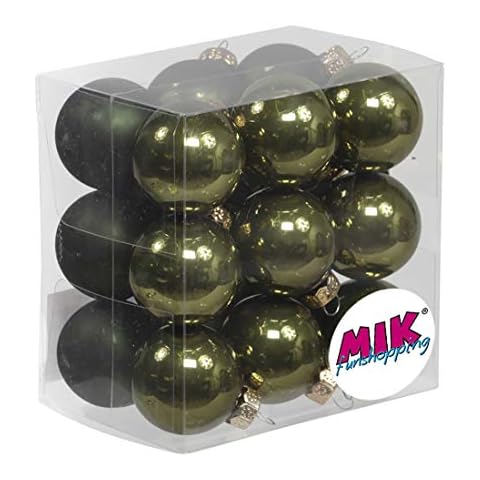 MIK Funshopping Christmas Tree Decorations, Mini Glass Christmas Baubles Diameter: 30 mm, Package Contents: Pack of 18, Pine Green, Matt and Glossy, Assorted) Cover