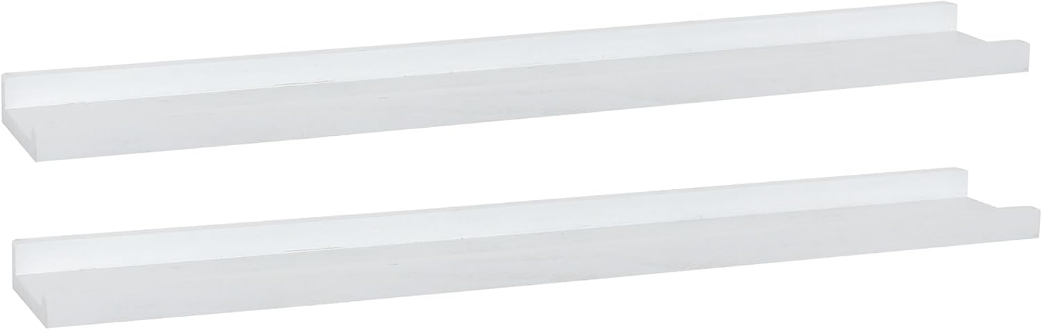 Long Floating Picture Shelves Set of 2,Wood Picture Shelf for Wall With Ledge,Photo Frames Display Shelves Wall Mounted Rustic for Living Room Bedroom Kids Nursery,Home Office Decor(Rustic White, 36") 35.43"?2 Pack? Rustic White