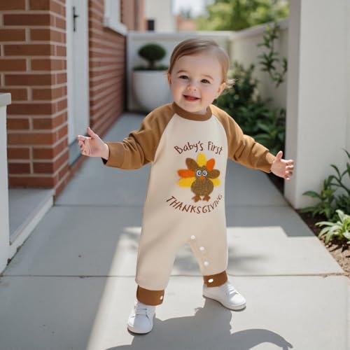 Kuriozud Newborn Baby Boy Thanksgiving Outfit Little Turkey Romper Long Sleeve Jumpsuit Infant Boy Fall Clothes2