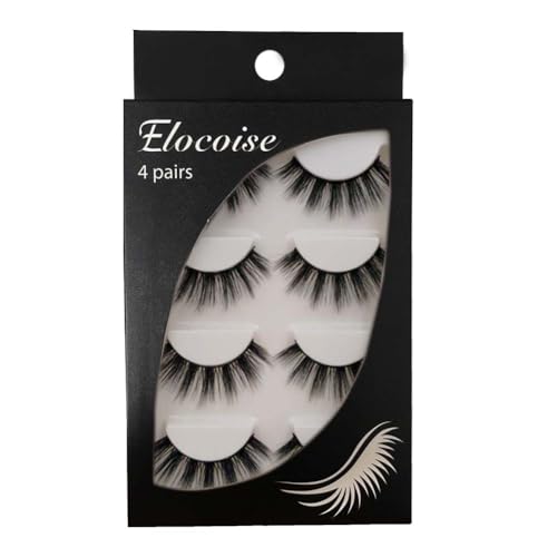 Elocoise False Eyelashes,3D Eye Lashes Reusable 4 Pairs Long Hand-made Faux Eyelashes for Eye Makeup (G107)