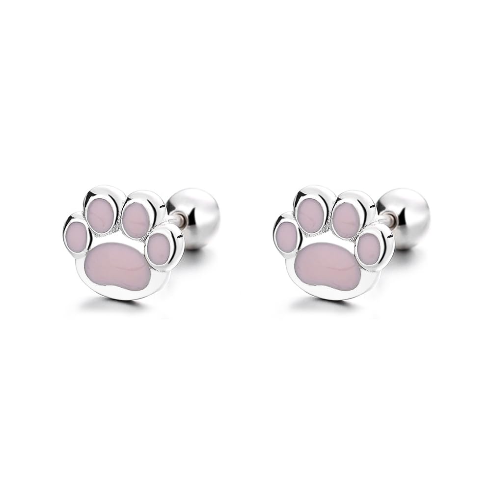 Pendientes de tuerca de plata de ley 925 con diseño de huella de cachorro de perro y gato de 18 g, aretes de cartílago pequeños, aretes de hélice, tragus, joyería hipoalergénica para mujeres y niñas