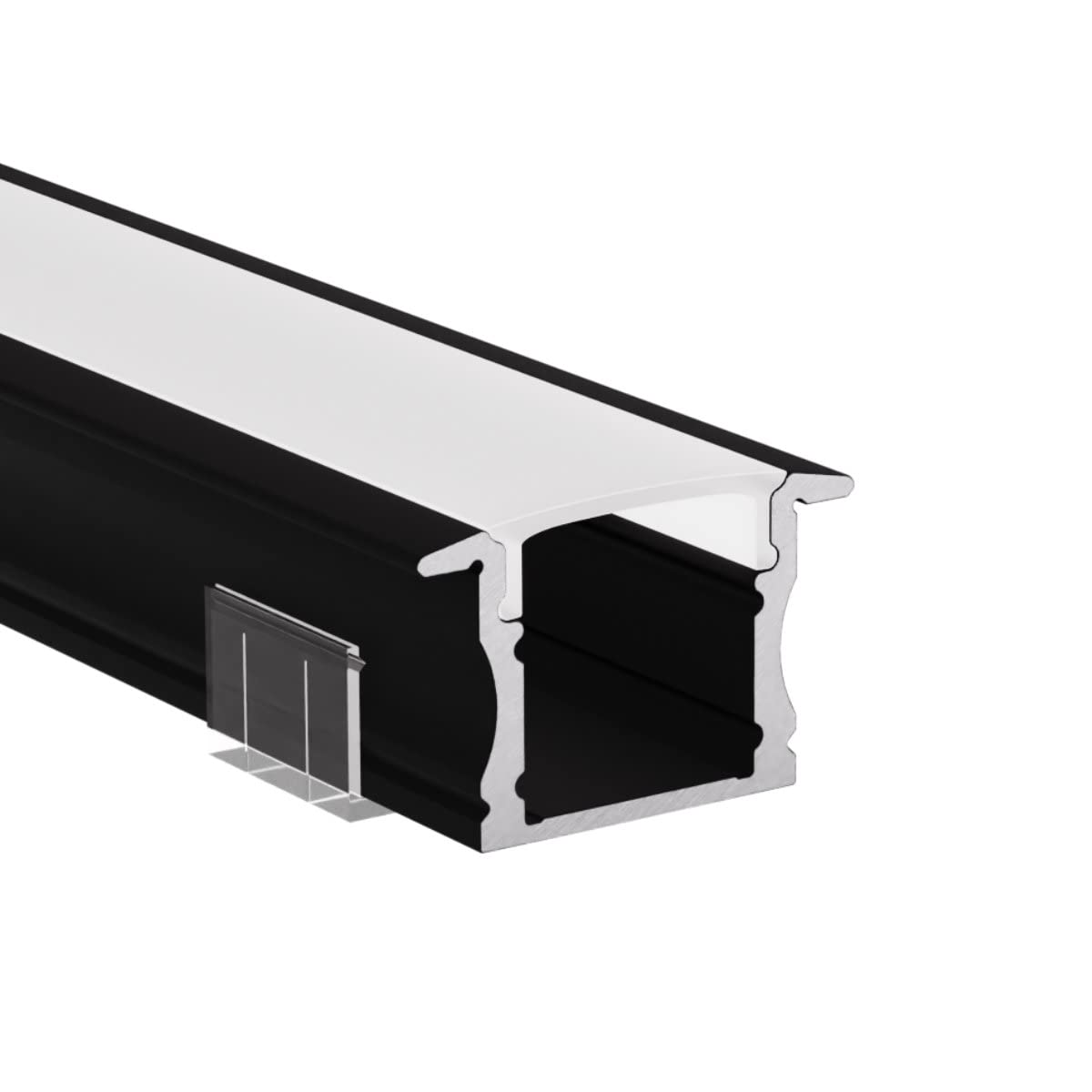 Profilo in alluminio a LED nero, 200 cm, profilo da incasso, copertura opale, per strisce LED da 12 mm, principale