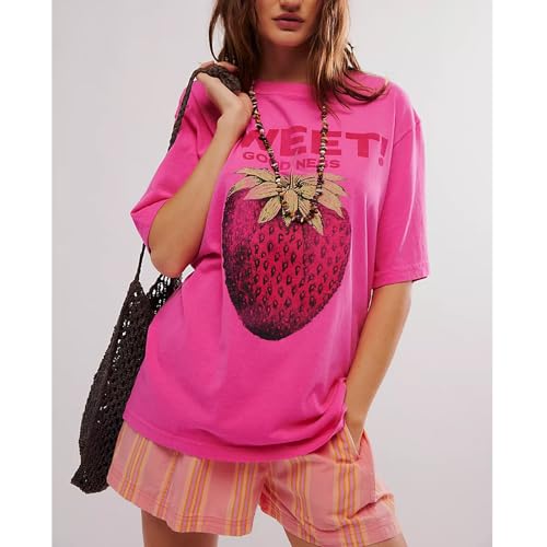 Y2k Womens Oversized Fruit Graphic Print Tees Shirts Vintage Flower Baggy Tshirt Tops Coastal Clothes Aesthetic2