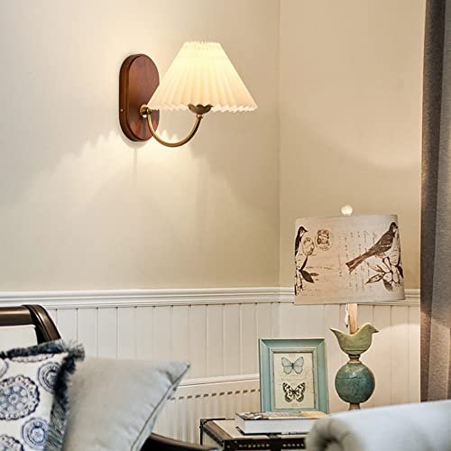 Aplique de pared de madera y tela moderna con casquillo E27 para iluminación de dormitorio 3