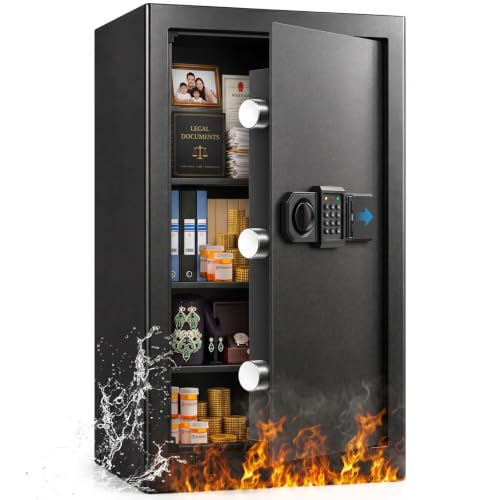 [Upgraded Version] 25.6H Steel Fireproof Safe 6.0 Cuft Safe Box with Combination Lock Smart Alert and Mute Mode Anti-theft Home Safes for Documents Jewerly Ammo Money