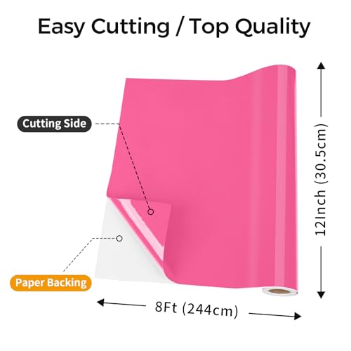 Image of IModeur Glossy Pink Permanent Vinyl - 12 inch x 8 FT Permanent Adhesive Vinyl Roll for Cup Deco, Party Decoration, Sticker.