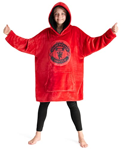 Manchester United F.C. Boys Oversized Fleece Hoodie, Hooded Poncho, Cosy Loungewear - Gifts for Boys
