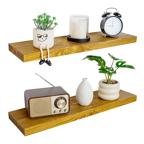 BGMG Wood Floating Shelves for Wall 30 inch Set of 2, Rustic Wooden Wall Mount Shelves for Living...
