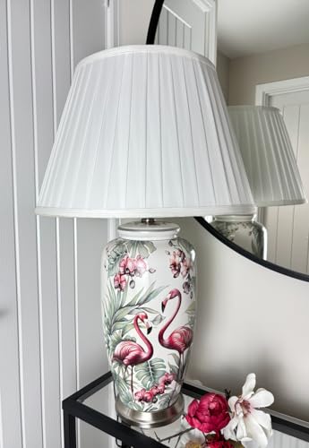 DOWNTON INTERIORS Pink Flamingo Ceramic Porcelain Table Lamp (G2129) (Pleated Shade)