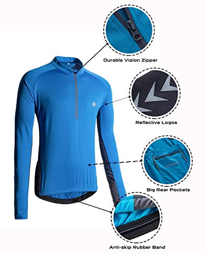 image for KORAMAN Men's Reflective Long Sleeve Cycling Jersey with Back Zipper P