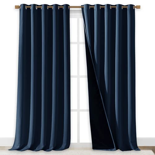Image of NICETOWN 100% Blackout Blinds, Laundry Room Decor Window Treatment Curtains, Thermal Insulated Energy Smart Drapes and Draperies for Villa, Hall and Studio, Navy Blue, Set of 2, 70 inches x 95 inches