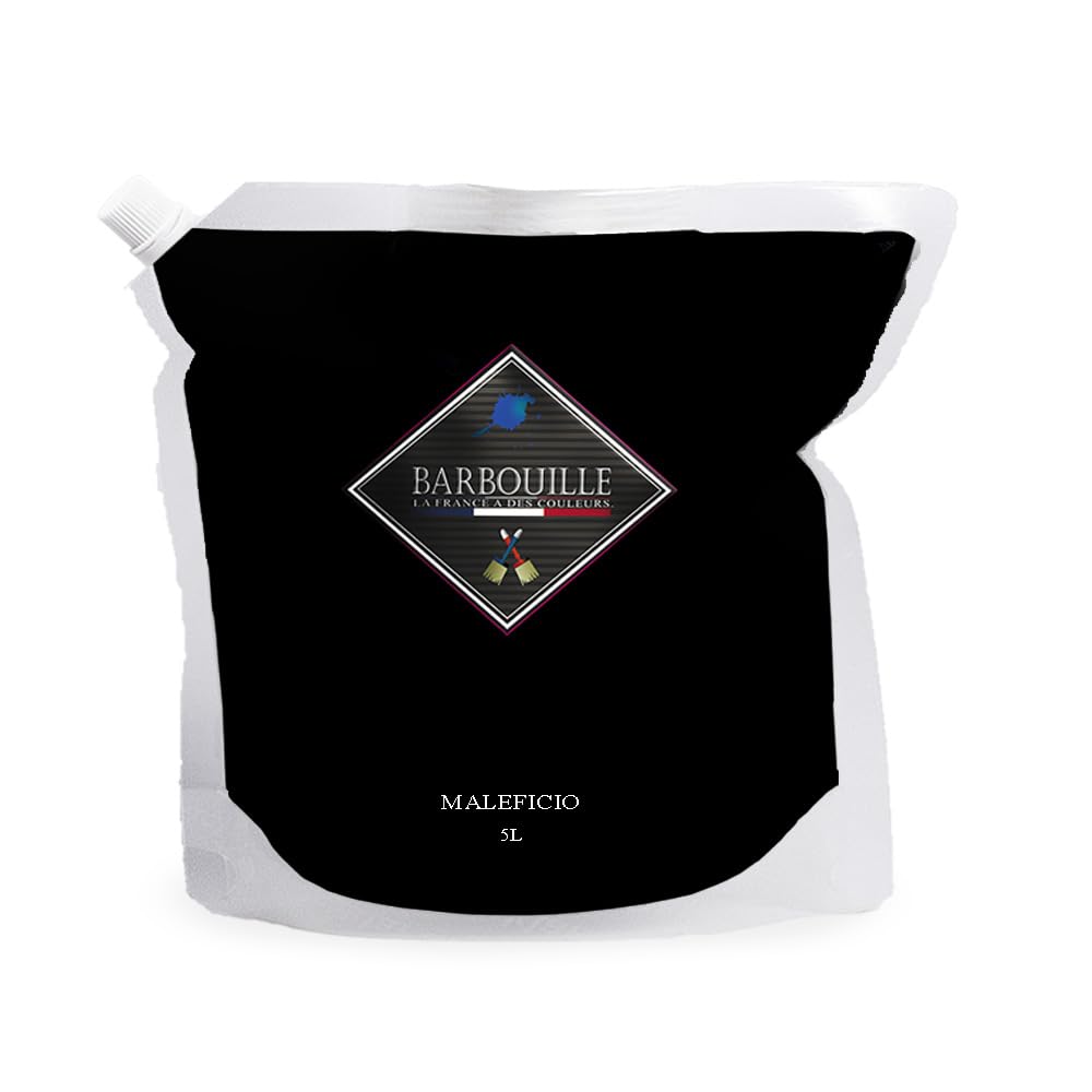 Peinture Acrylique Noir Maléficio - Aspect Satin - Peinture Mur, Plafond, Boiserie & Balcon - Lessivable - Séchage En 30 min - COV A+ - Fabriquée En France - 5 L - BARBOUILLE