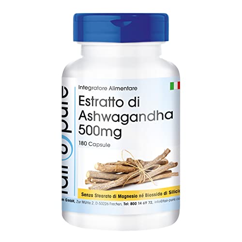Fair & Pure® - Estratto di Ashwagandha 500mg - Vegano e naturale - 5% withanolidi - 180 Capsule