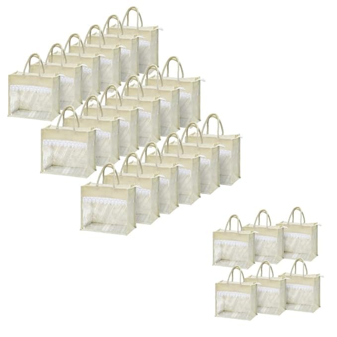 Image of Rishabh Overseas Jute Bags for Women | Eco Friendly Bag with Front Transparent Window | Reusable Tote with Comfortable Handle for Gifting & Shopping | Wedding & Baby Shower Return Gift