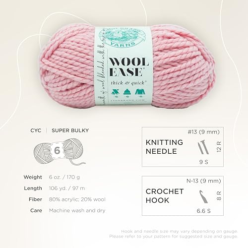 Image of Lion Brand Yarn Wool-Ease Thick and Quick Yarn, Soft and Bulky Yarn for Knitting, Crocheting, and Crafting, 1 Pack, Rouge | Super Bulky Wool Acrylic Blend Fiber for Soft Hats, Sweaters, Chunky Blankets, Yarn for Crochet, Knitting, Crafts, Weaving