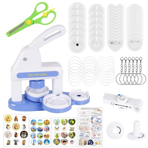 Badge Maker Machine 35mm & 55mm Pin Maker Press Kit for Kids Badge Making Kit with 72 Button Parts & 3 Stickers Circle Cutter Included for Parties Events and Gifts