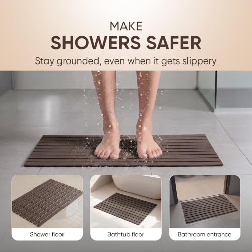 Image of Frido AeroDry Bath Mat, Premium Anti-Slip Bathroom Mat with Firm Grip, Fast-Drain Design & Gentle Massage Texture, Non-Slip PVC Shower Mat for Bathroom Floor - Brown