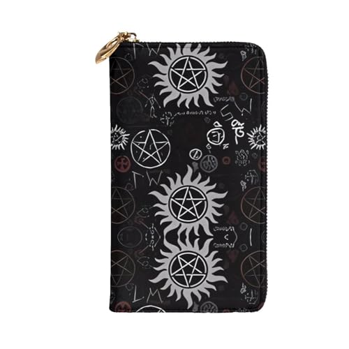 Supernatural Symbols Black Picture Leather Long Clutch Wallet : Comfortable, Lightweight,Fashion, Durable 7.48 x 4.13 in, Black, One Size2