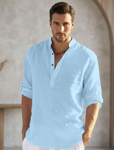 Image of FINIVO FASHION Men's Cotton Blend Solid Full Sleeve Combo Short Kurta Shirt, Regular Fit Solid Pattern Mandarin Collar Straight Kurta Shirt
