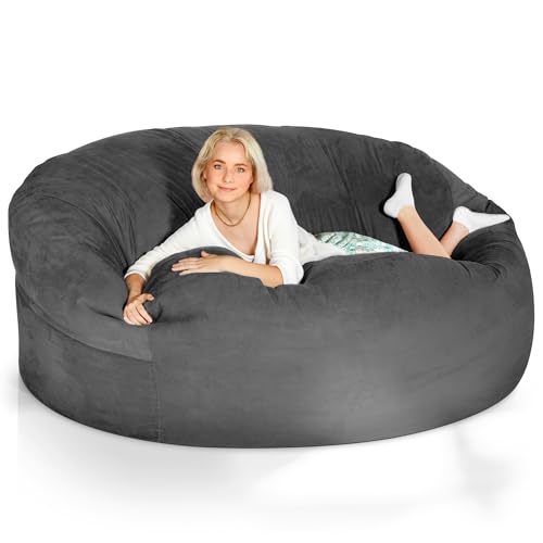 Green Bean Jumbo Max Riesensitzsack mit Memory-Schaum Flockenfüllung – Sitzsack XXL aus flauschigem Velours in 6ft (180x120cm) Dunkelgrau – Indoor Lounge-Sitzsack waschbar & gemütlich