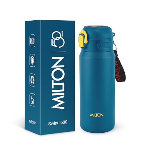 Image of Milton Swing 600 Thermosteel Water Bottle 540 ml with One Touch Safety Lock, Long Hours Hot and Cold, Leak Proof Lid, ISI Certified I Vacuum Insulated I for Office, Gym, School I Blue