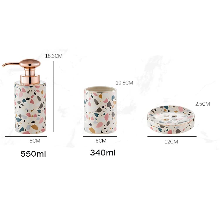 Juego De Dispensador De Jabón De Baño Y Portacepillos De Dientes, con Patrón Decorativo, Incluye Dispensador De Jabón De Manos., Vaso, Jabonera, Porta Cepillo De Dientes -Beige