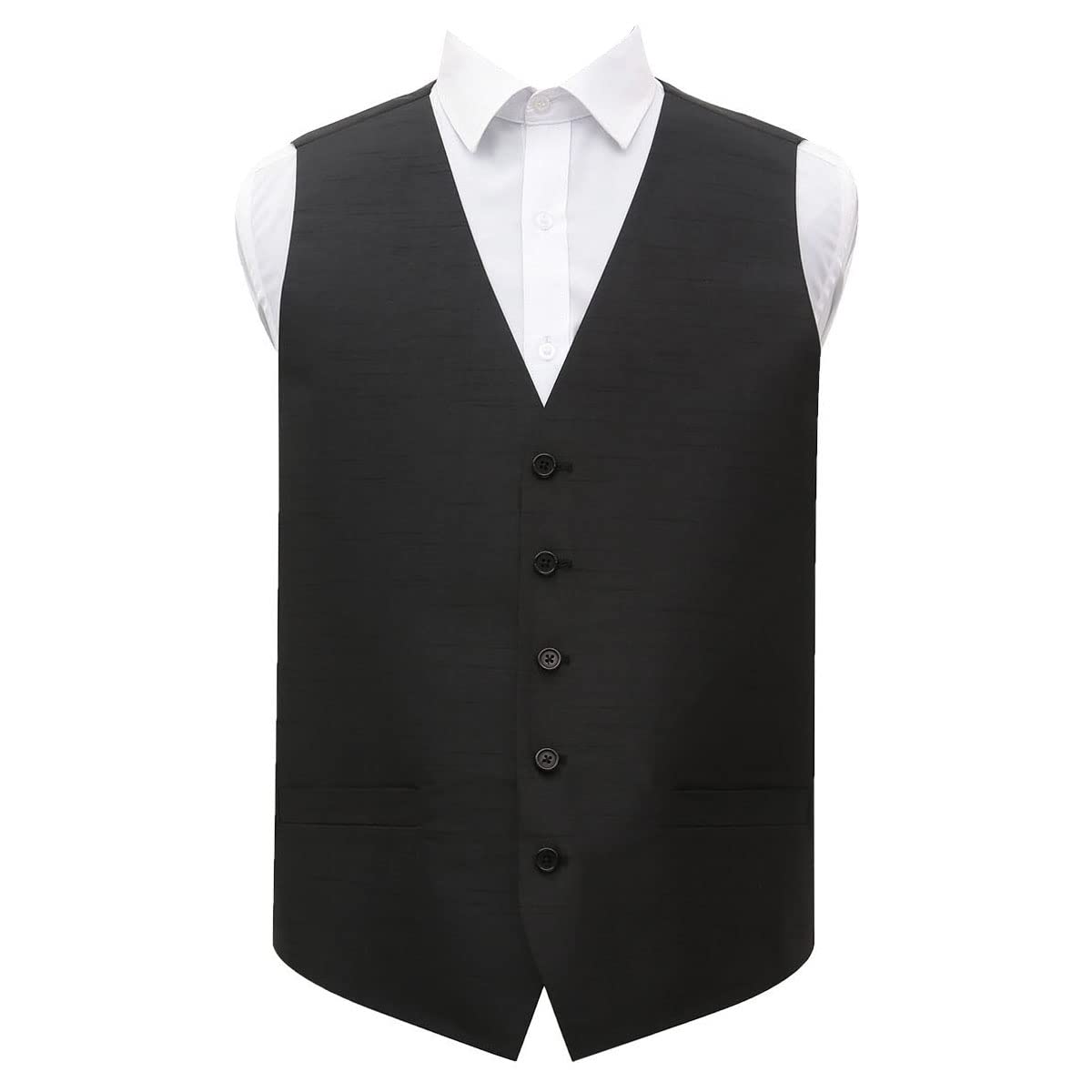 DQT Plain Men’s Shantung Wedding Waistcoat – Formal Occasion Suit Vest – Black 44" (XXL)