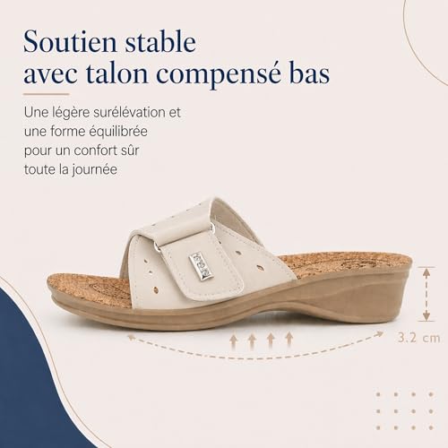 Mules ouvertes légères effet liège JOMIX confortables avec brides à scratch réglables - 4