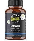 Biotiva Chlorella Tabletten Bio hochdosiert - 300 Stück - 500mg Presslinge - 100% Rein, Vegane - Algen - OHNE Magnesiumstearat - Abgefüllt und kontrolliert in Deutschland (DE-ÖKO-005)