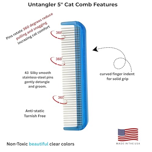 Image of Cat Comb - 5 inch with ultra fine silky smooth rotating teeth for gentle mat clearing; 7 inch with dual-spaced teeth, SkyBlue