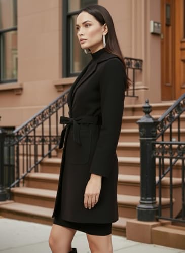 Image of CHKOKKO Women Classic Long Winter Coat Double Breasted | Knee Length Design with a Sophisticated Spread Collar and Convenient Front Pockets for All Occasions