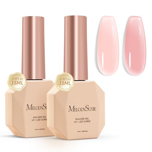 Image of MelodySusie 2PCS 15ML Blush Pink and Pink Builder Gel Set for Nails Thickening, Soak Off UV Extension Gel Rhinestone Glue in a Bottle for Nail Art Design Gift for Women DIY Manicure at Home 012+027