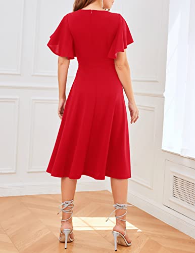 Image of Bridesmay Women's Formal Wedding Guest Dress for Women 2026 Short Sleeve Fit and Flare Tea Party Dresses