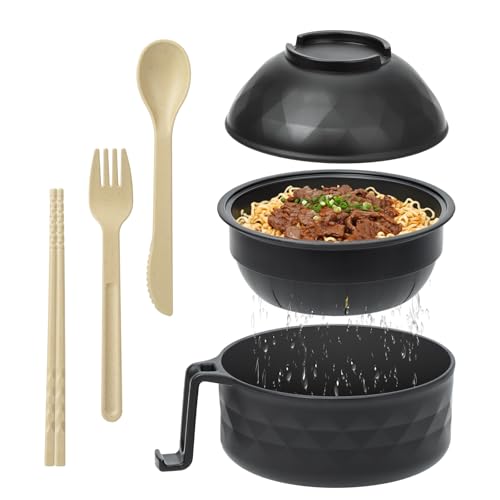 MUUBOOX Ramen Cooker,Microwave Ramen Bowl,Ramen Noodle Bowl,College Dorm Room Essentials for Girls for Boys, Portable Noodle Bowls,for Home Office Dorm Room College gift,BPA-Free (Black)