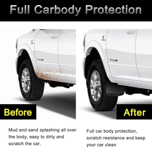 Image of Tecoom Truck Mud Splash Guards Fit for Ram 2500 3500 2019-2023 with OEM Fender Flares, Not for Power Wagon, Black Front and Rear Mud Flaps Set of 4