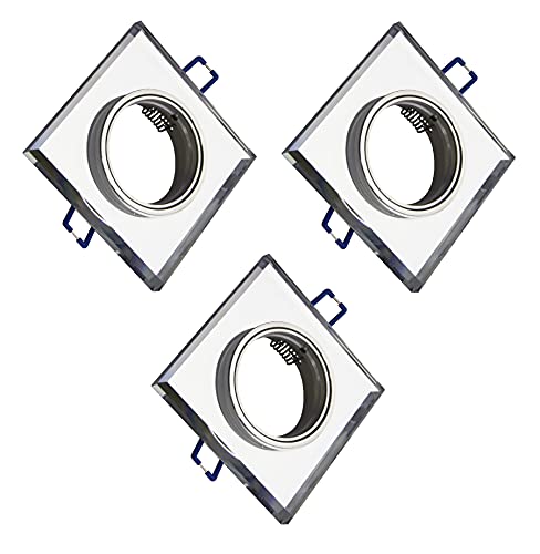 Trango Set di 3 faretti da incasso dal design moderno in TG6729S-03 quadrato, Lampada da incasso, faretto a soffitto, lampada da bagno in vetro a specchio e alluminio con attacco GU10 230 volt