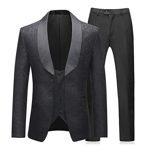 Costumes de mariage noir jacquard 3 pièces de cérémonie homme
