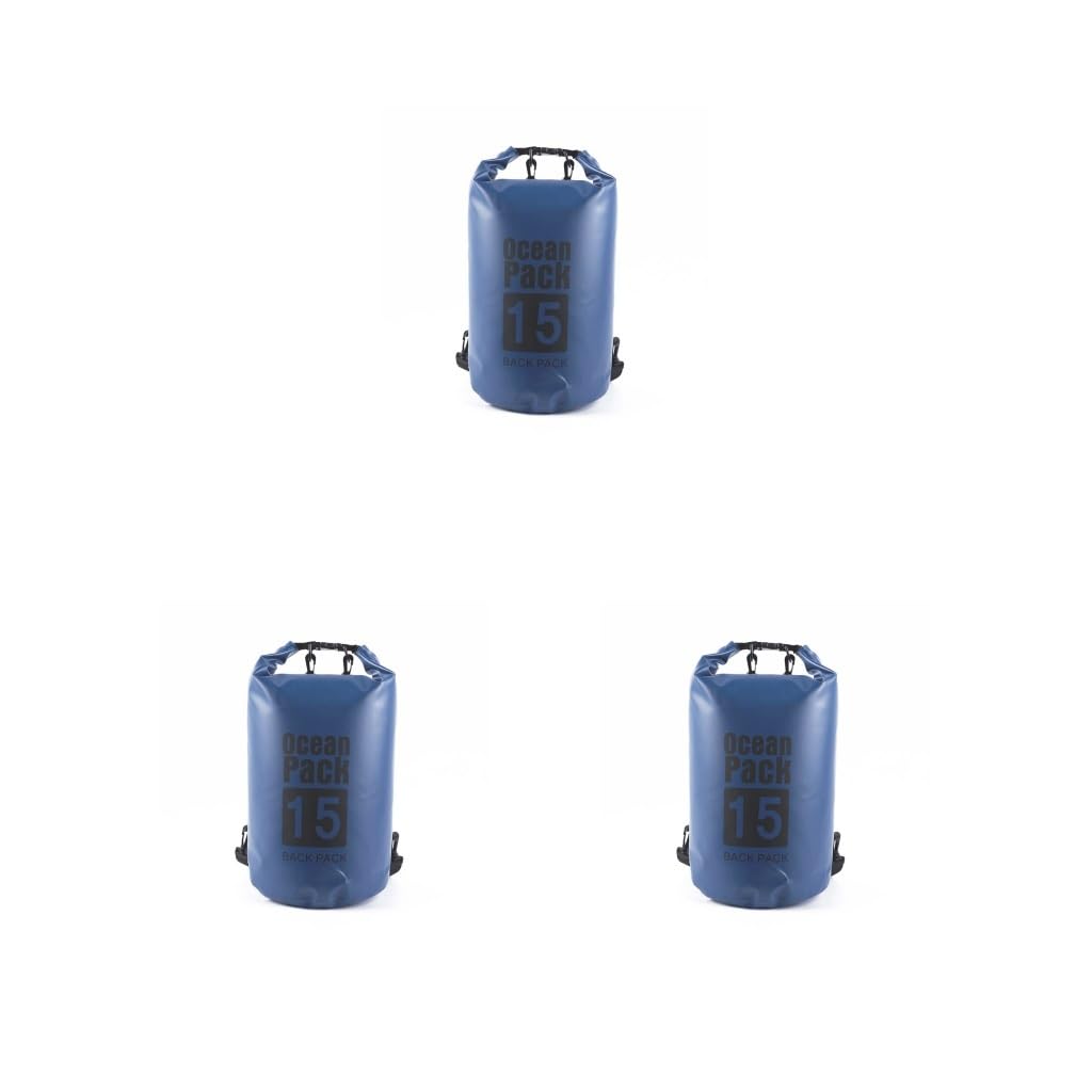 3 Set wasserdichte Taschen, multifunktionaler Outdoor-Rucksack, große Kapazität, Reise-Kajak, Rafting-Tasche, Damen, Wasser, Dunkelblau, 20 l Schultern