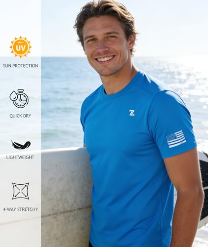 WENTTUO Men's Swim Shirt Short Sleeves UPF 50+ Rash Guard Fast Dry Swimming Rashguard Tee Shirt UV Protection Running Athletic T-Shirts Sky Blue - image 2