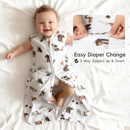 Image of david's kids 100% Organic Cotton Baby Sleep Sack 6-12 Months, Soft Baby Wearable Blankets with 2-Way Zipper, 2 Pack Comfy Sleeping Bags for Infant Newborn Boys Girls, Medium Size, Woodland