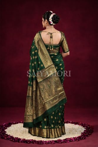Image of Women's Soft Silk Style Jacquard Saree with Rich Zari Woven Border & Pallu | 5.6 Mtr Saree with 0.8 Mtr Unstitched Blouse
