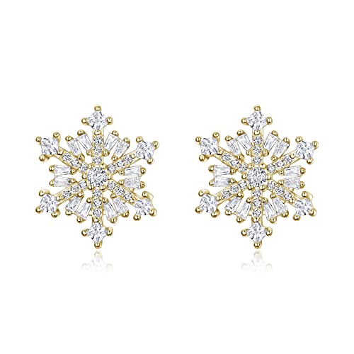 EVER FAITH 925 Sterling Silver Cubic Zirconia Winter Snowflake Flower Elegant Stud Earrings