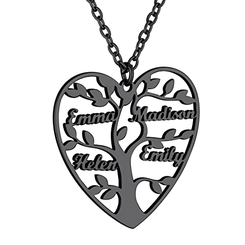 Collier Arbre de Vie Coeur Prénom Personnalisé femme pour pendentif généalogique