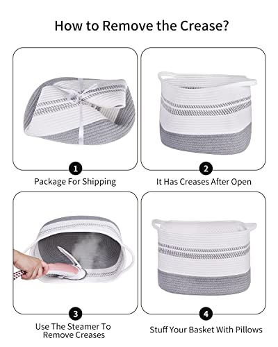 Honizer Woven Baskets For Storage, 3-Pack Cotton Rope Storage Basket With Handles, Labels, Oval Toy Storage Bins For Cube Organizer, Stuffed Animal Storage Baskets For Shelf, Closet, Bedroom - Grey #TOP6