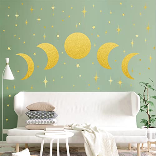 Star And Moon Decal Stickers Star Wall Stickers Moon Phase Wall Decal Gold Vinyl Wall Stickers Removable Peel And Stick For Living Room Nursery Children Baby Kids Boys Girls Bedroom Art Mural Decor #TOP4
