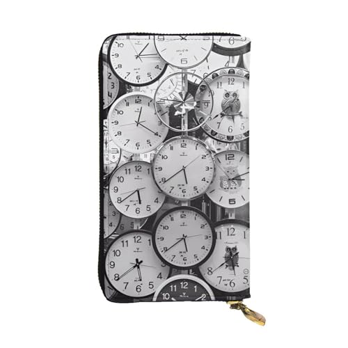 Portefeuille long en cuir imprimé horloge Noir Taille unique mixte