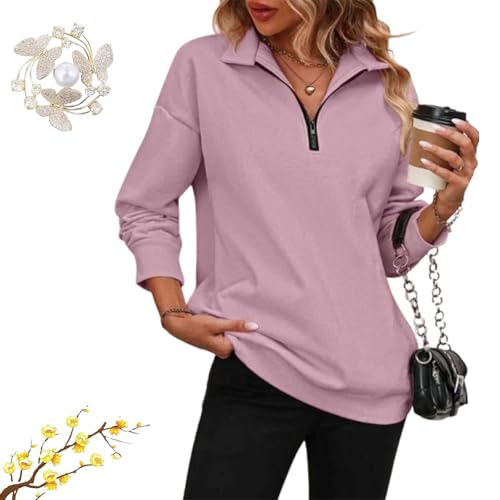 RJDJ Baweilder Womens Zip-Up Dropped Shoulder Sweatshirt, Baweilder Zip up Sweatshirt Women, Half Zip Long Sleeves