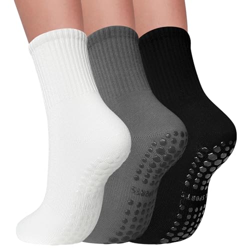Image of 3 Pairs Pilates Socks with Grips for Women Non Slip Grip Socks for Yoga Barre Hospital Workout