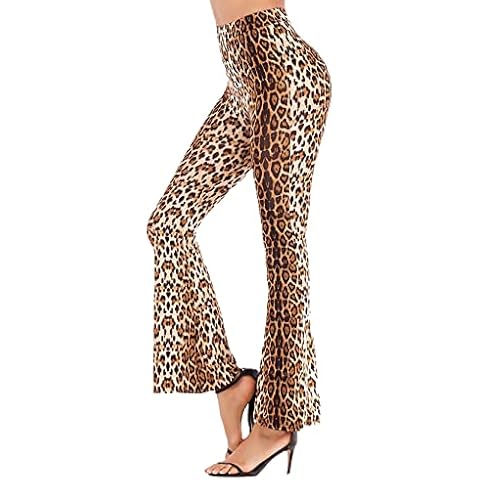 IBAIOU Women's Elastic Leopard High Waist Flared Pants Snakeskin Wide Leg Trousers Zebra Print Stretch Bell Bottoms,2XL,Khaki Cover