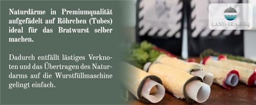 Schweinedarm 28/30 mm 18 Meter in Premiumqualität 1A getubed auf Röhrchen von LAND-SEA-BBQ. Ideal für die Herstellung selbstgemachter Würstchen.